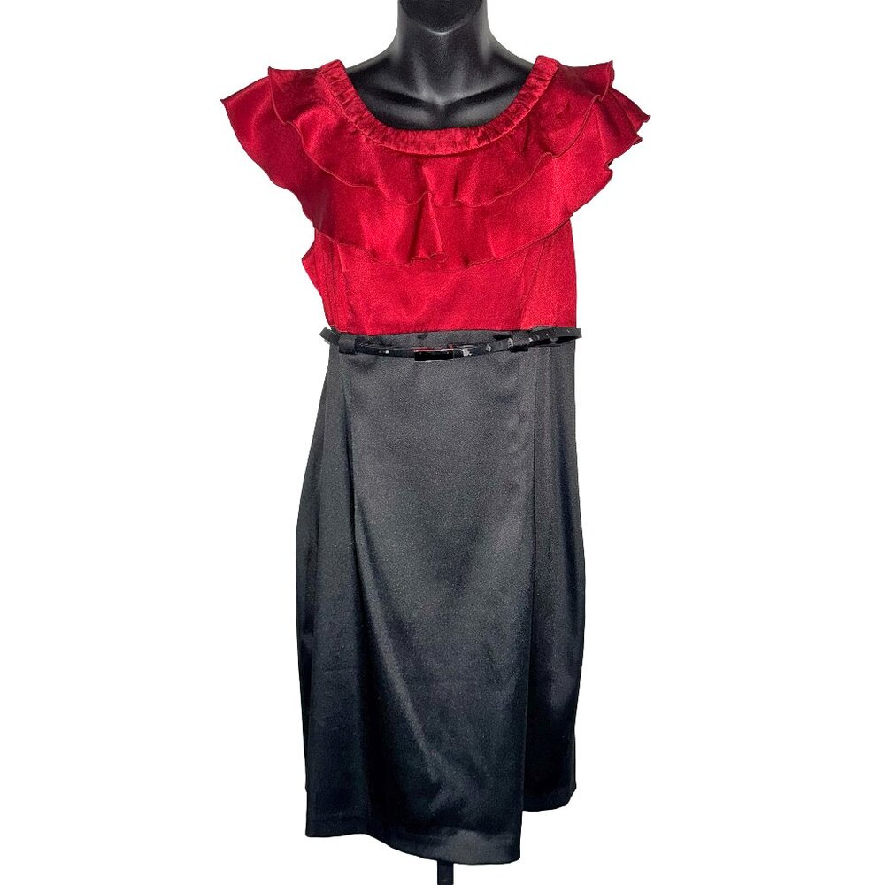 Dressbarn Petite 12 Red and Black Midi Dress